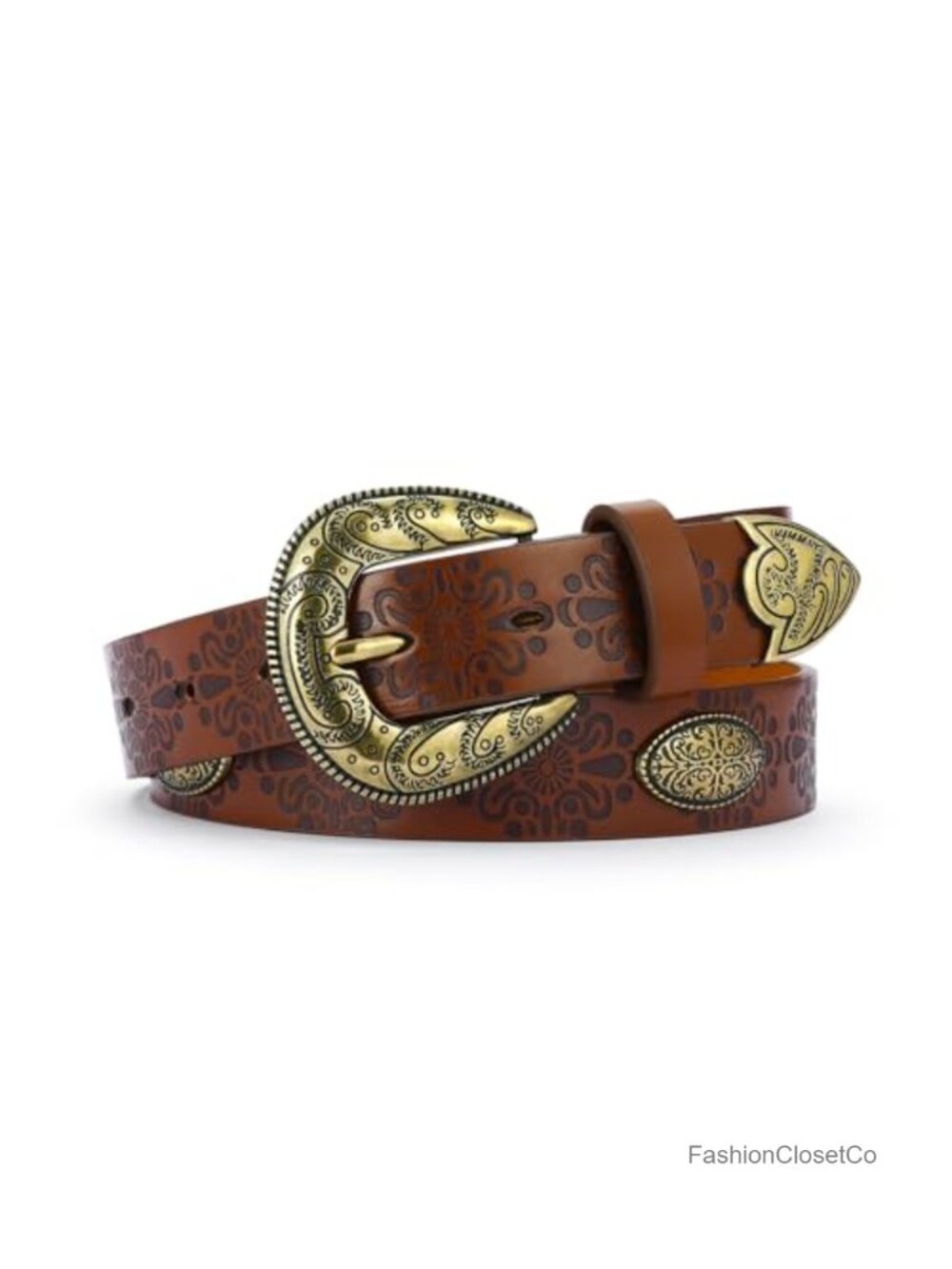 Women's Faux Leather Western Belt with Gold Alloy Buckle